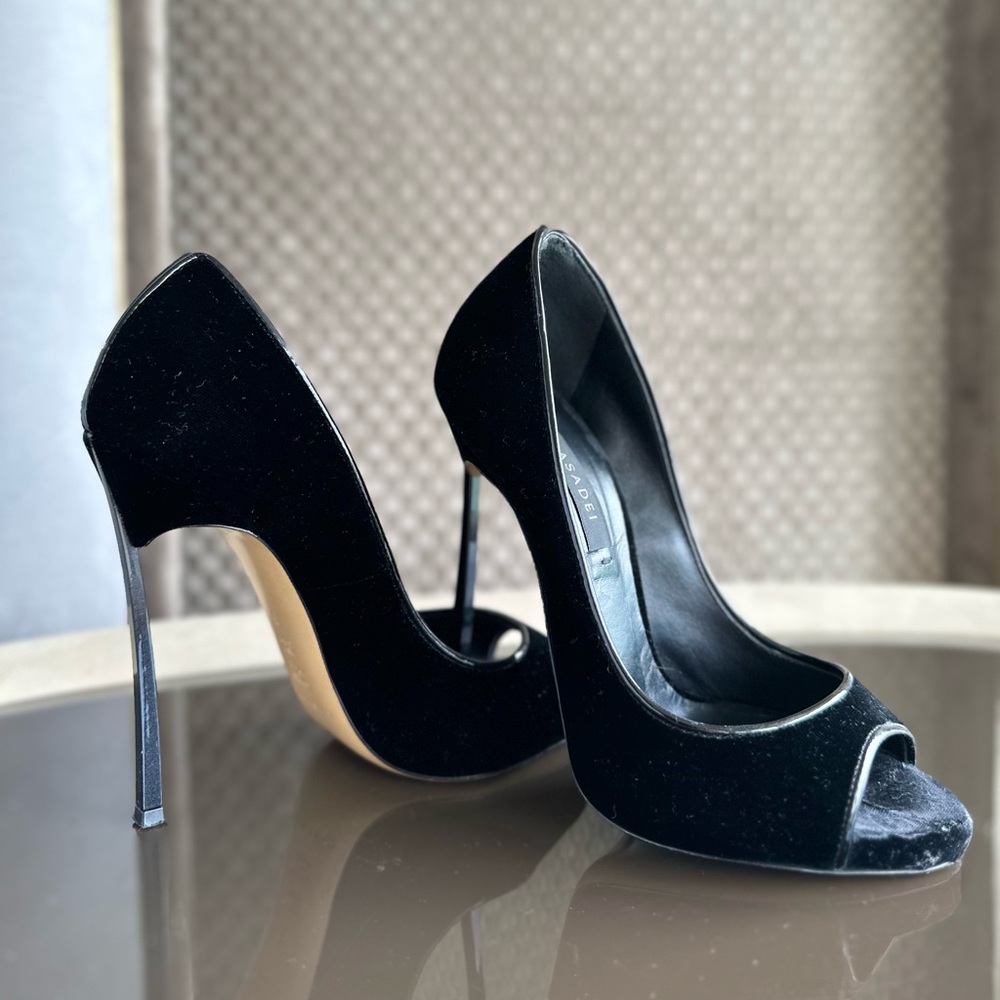 EUC Casadei Suede Open Toe Blade Heel Pumps 5